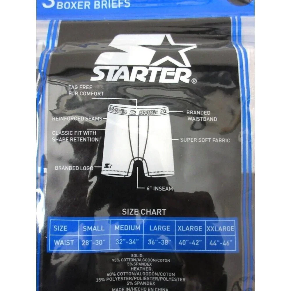 Starter Men's Black Label Essential Cotton Stretch 3 Pack Boxer Briefs All Sizes